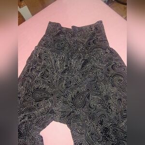Elegant Black Paisley Wide Leg Women's Pants